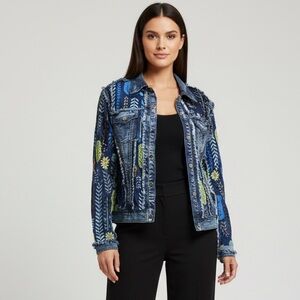 Adore Denim Navy Blue Lace Floral Embroidered Jacket‎